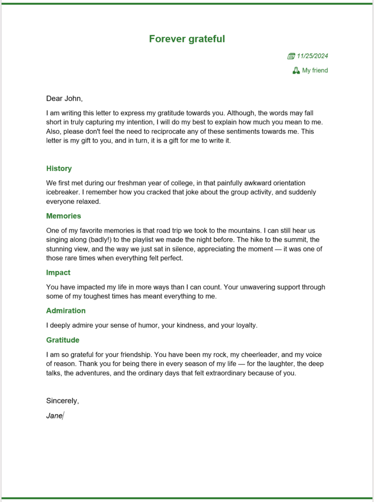 samplegratitudeletter Sample Gratitude Letter